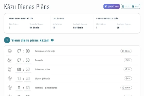 Kāzu laika plāna ekrānšāviņš